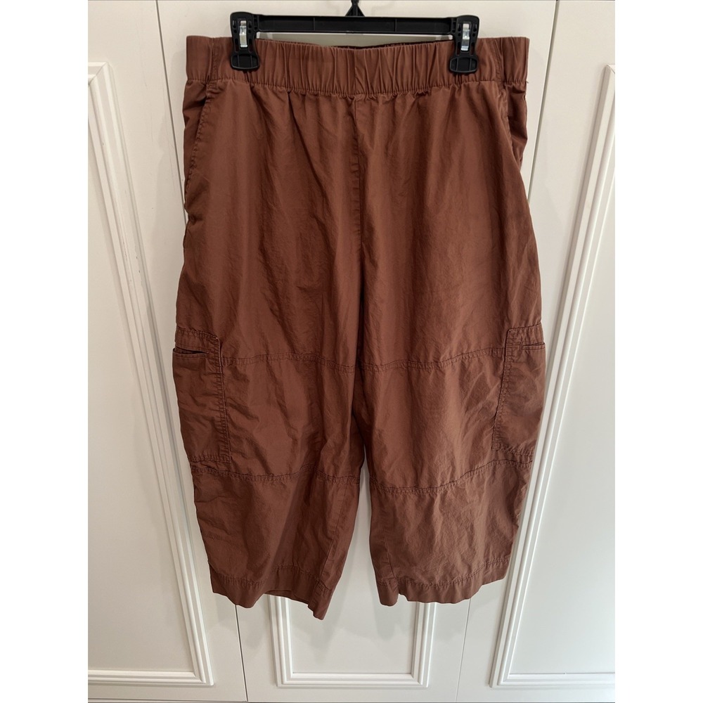 Old Navy Barrel Leg Crop Cargo Pants Brown Pull On Boho Granola Neutral Fall